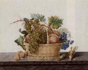 Still life of fruit in a bowl,upon a stone ledge, Madame Elie